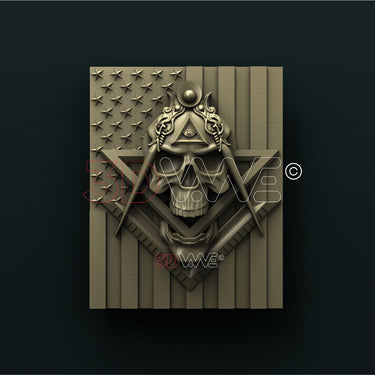 MASONIC SKULL ON AMERICAN FLAG 3D STL 3DWave